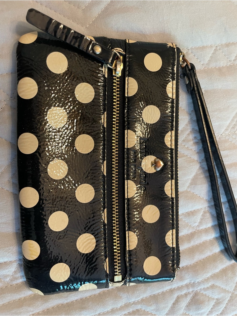 kate spade Black Polka Dot Patent Leather Wristlet - Picture 4 of 12
